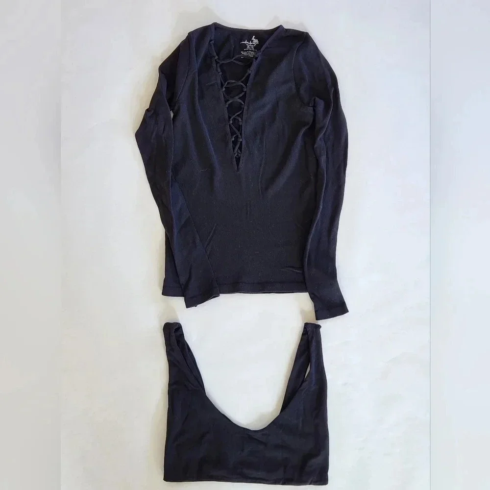 BUNDLE  || FREE PEOPLE INTIMATELY || seamless layering top, black bra, NWOT